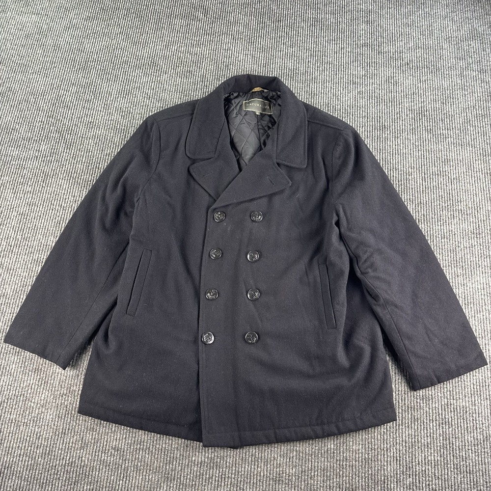 Vintage Naturalife Jacket Mens Extra Large Navy Wool Solid Designer Pea Coat